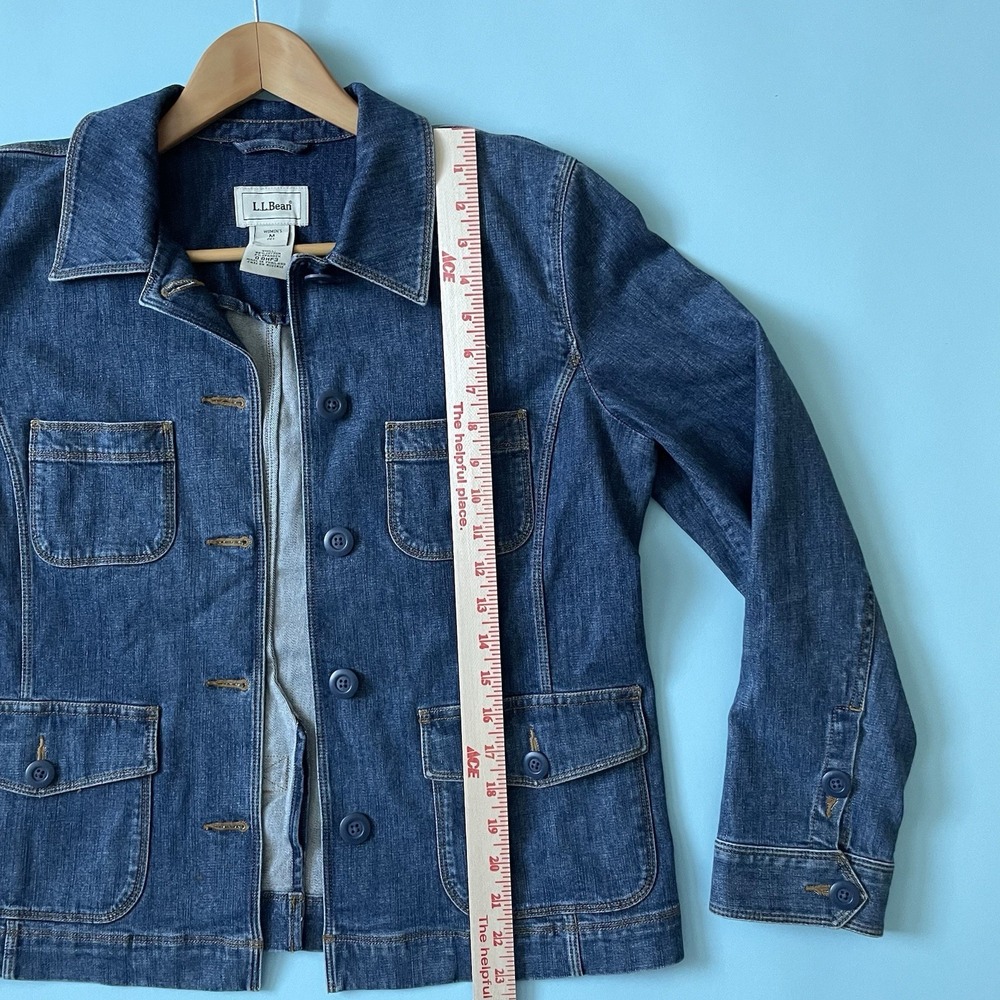 L.L. Bean Women's Denim Utility Chore Jacket Blue Cotton Stretch Petite Medium M - Picture 8 of 12